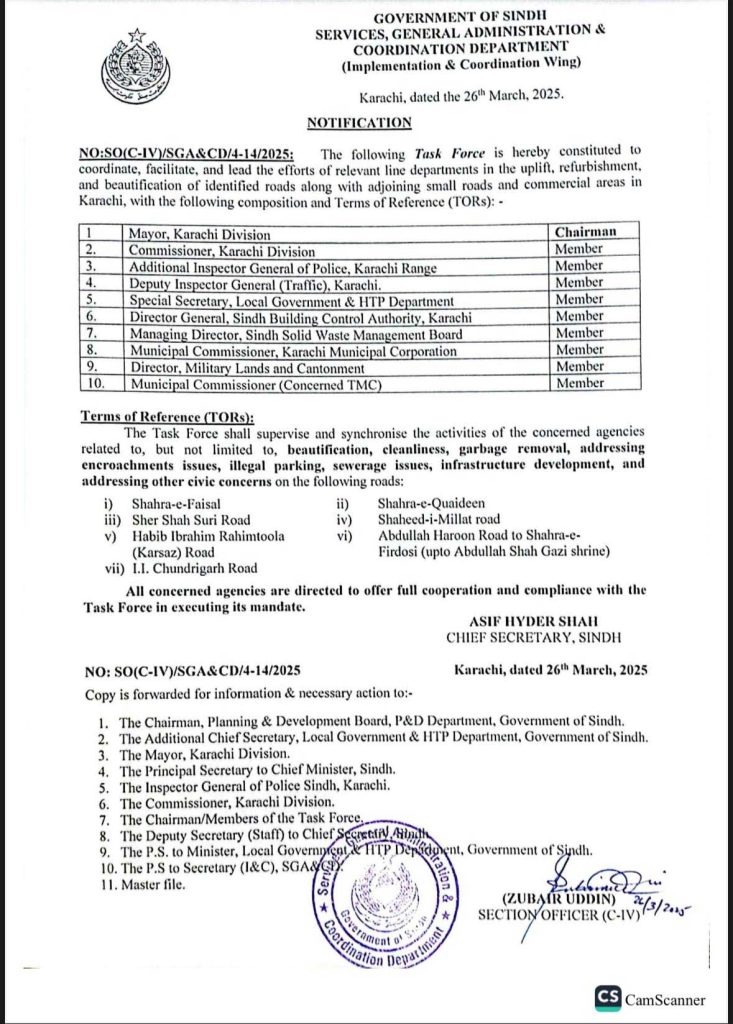 Sindh Government Announces Establishment of Task Force for Karachi Beautification and Development Project